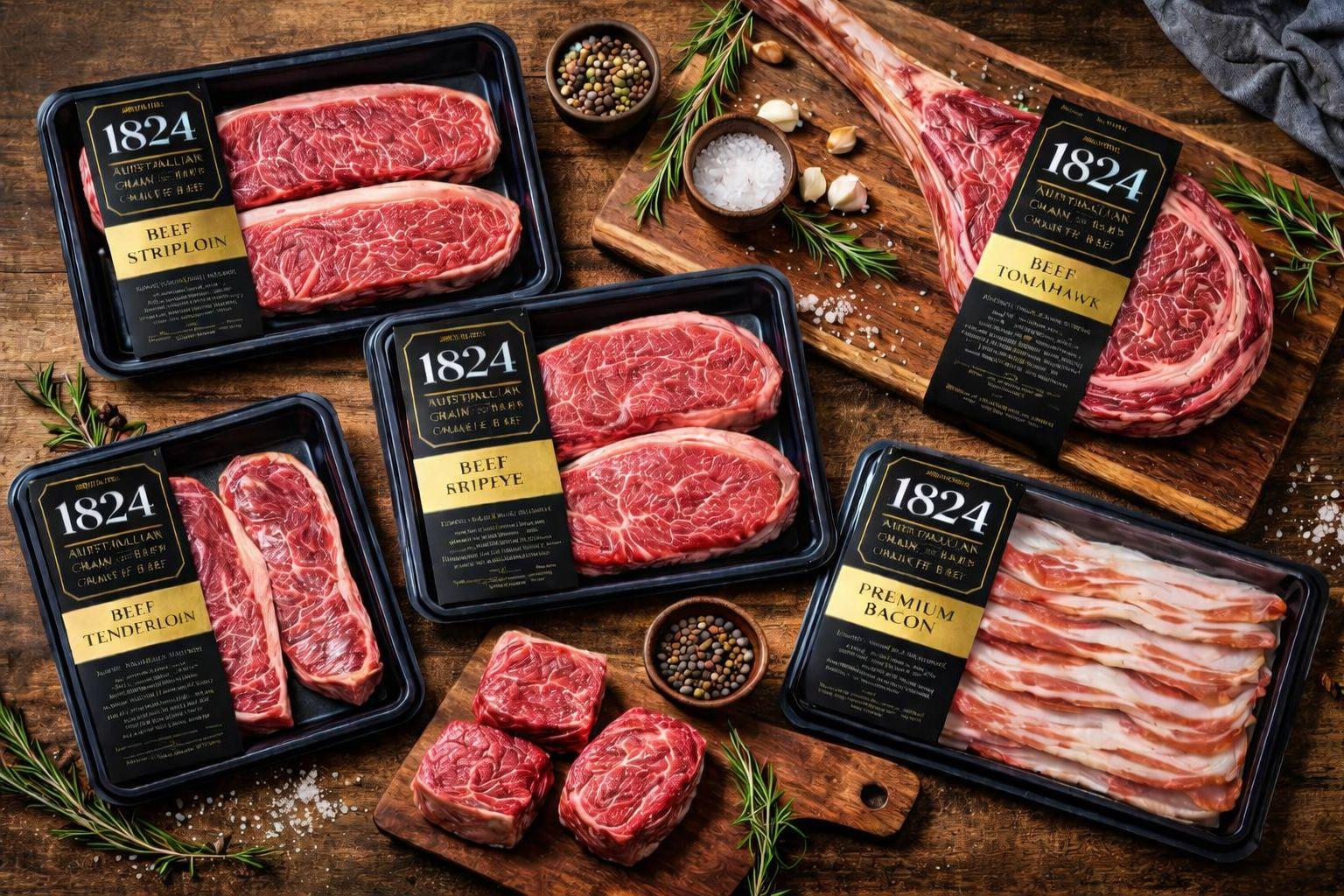 different cuts of beef on a cutting board